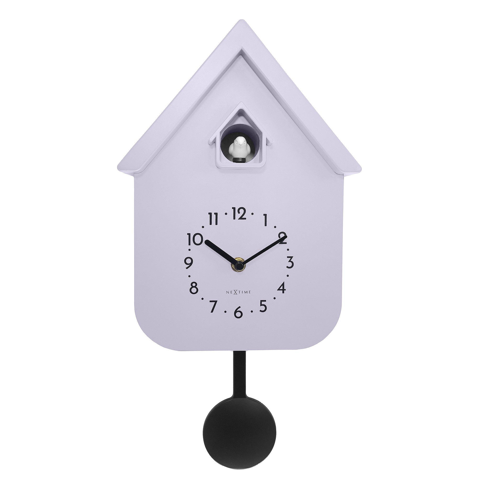NeXtime Twitter wall clock with pendulum, measuring 21.5x41.5x8.5cm, featuring a modern cuckoo design and detailed clock face.